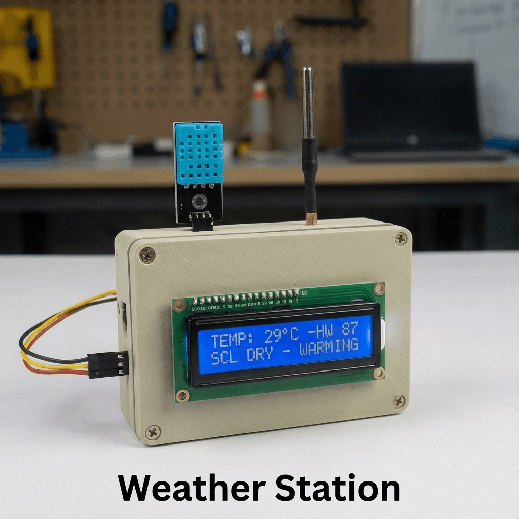 DIY weather station displaying temperature and humidity data on digital dashboard